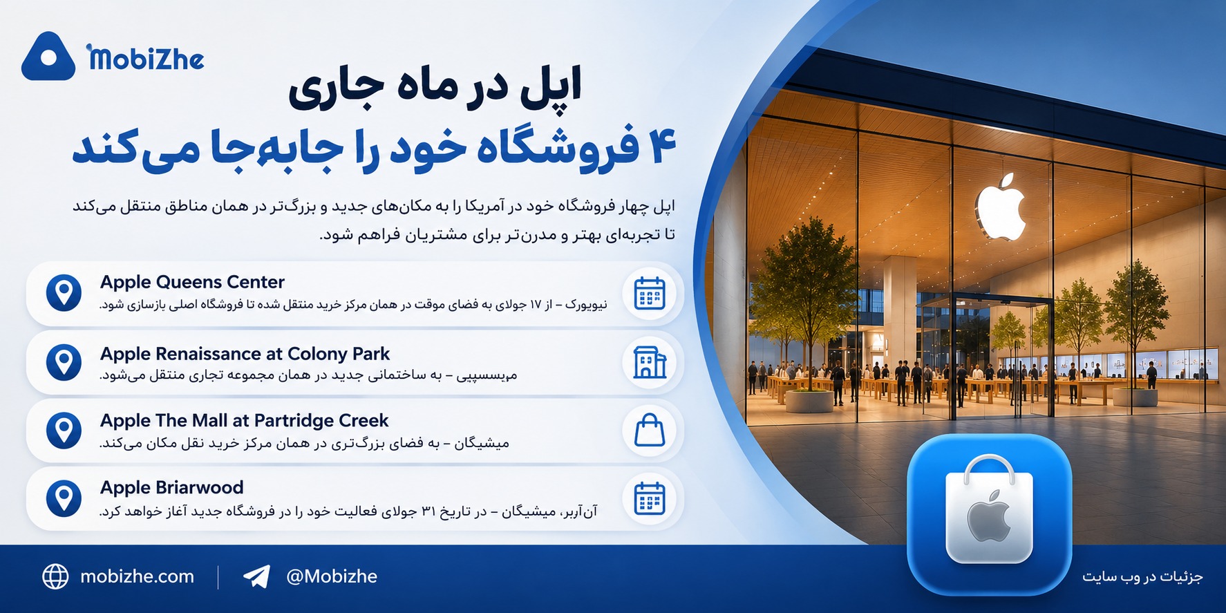 اپل در ماه جاری چهار فروشگاه خود را جابهجا میکند.