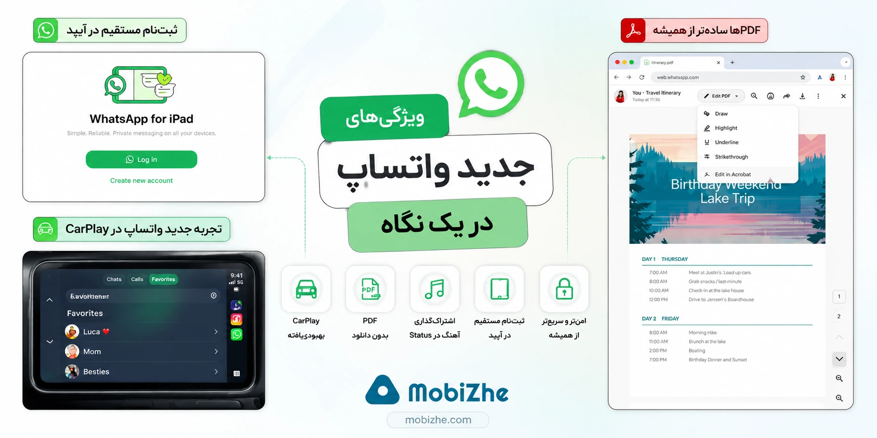 واتساپ تجربه جدیدی برای CarPlay، آیپد و آیفون معرفی کرد